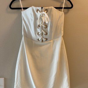NBD white mini dress with lace up front size XS